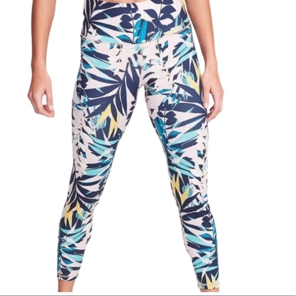 OLD NAVY Palm Floral Leggings With Elastic Waist Pink Girls Size 8Y - Picture 1 of 9